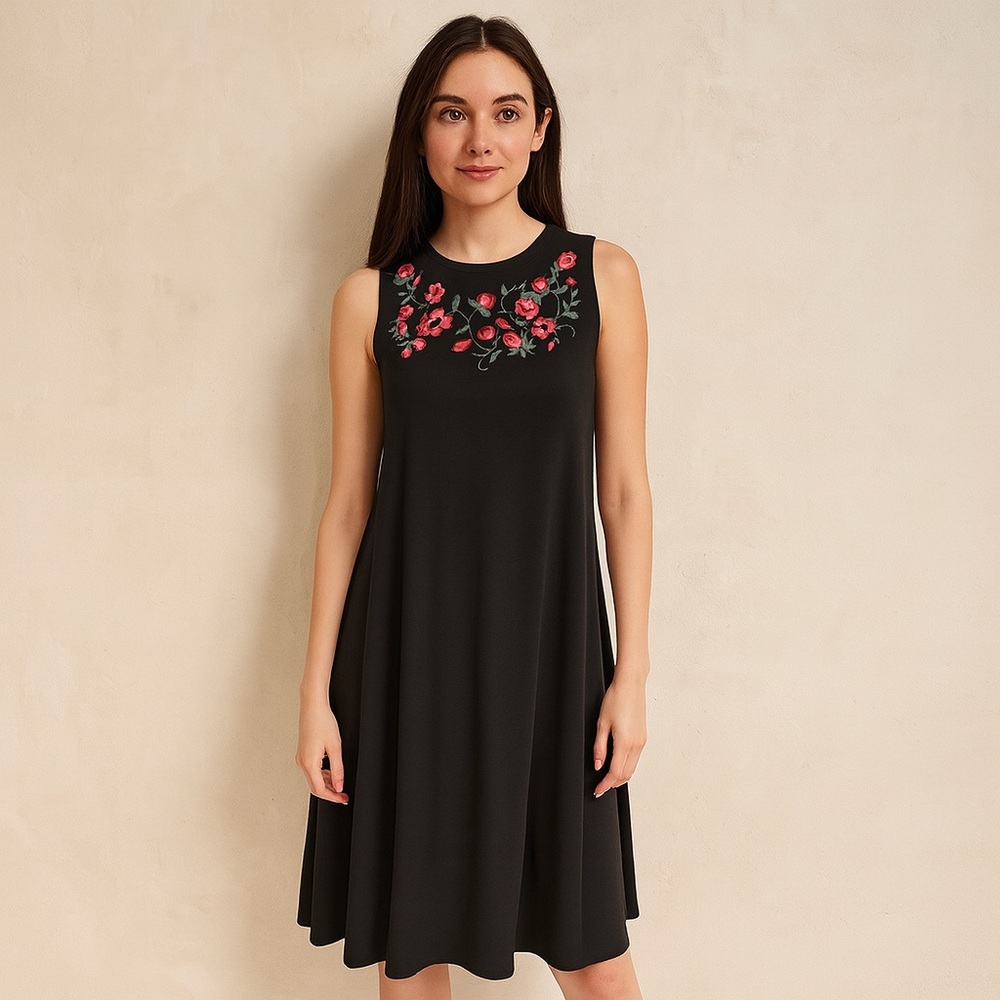 LOFT Floral Embroidered Swing Dress Size Medium